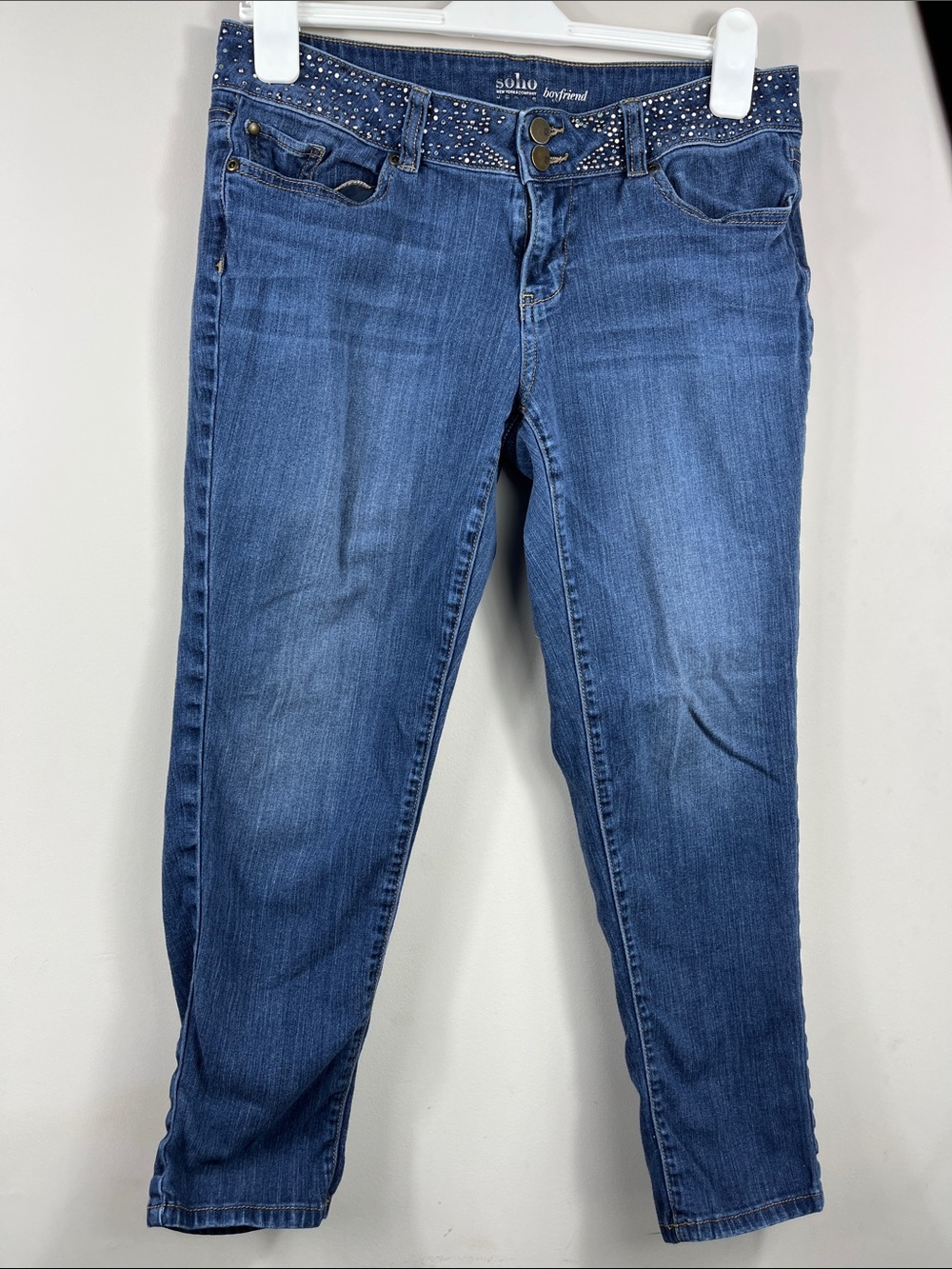 SoHo NY&C Boyfriend Jeans Size 10 Studded Waist Medium Wash Denim